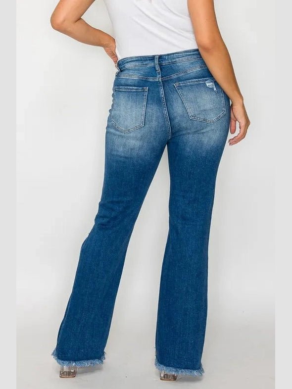 bytos Full Size Raw Hem Distressed High Rise Bootcut Jeans - Courbe et Compagnie