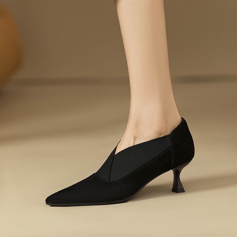 Women's French-Style Pointed-Toe Stiletto Pumps | Suede Mid Heel Dress Shoes