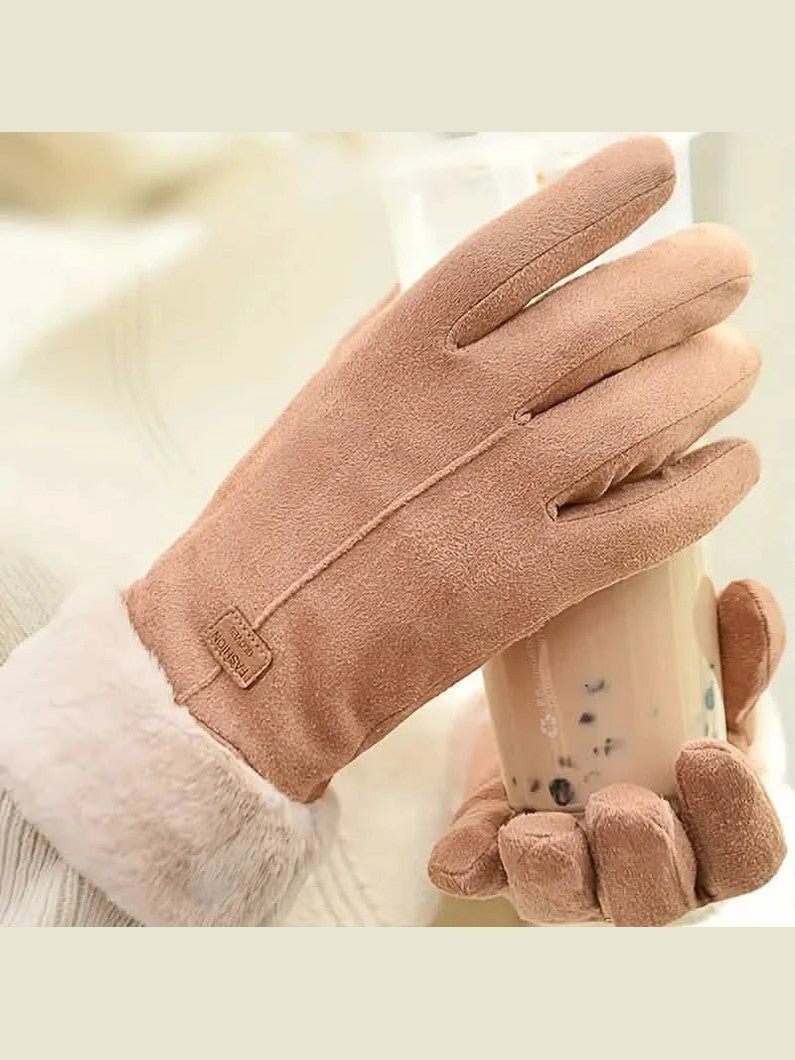 Cashmere Warm Suede Leather Plush Touch Screen Gloves - Courbe et Compagnie