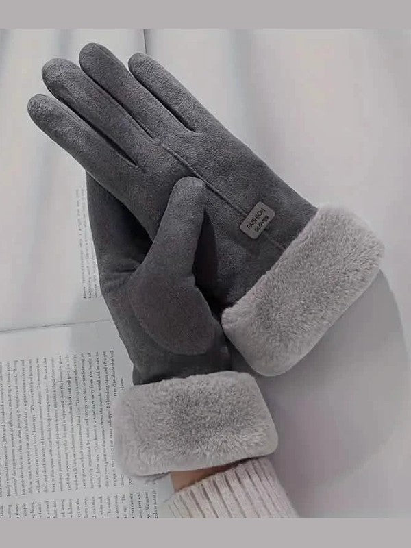 Cashmere Warm Suede Leather Plush Touch Screen Gloves - Courbe et Compagnie
