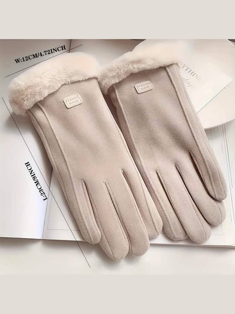 Cashmere Warm Suede Leather Plush Touch Screen Gloves - Courbe et Compagnie