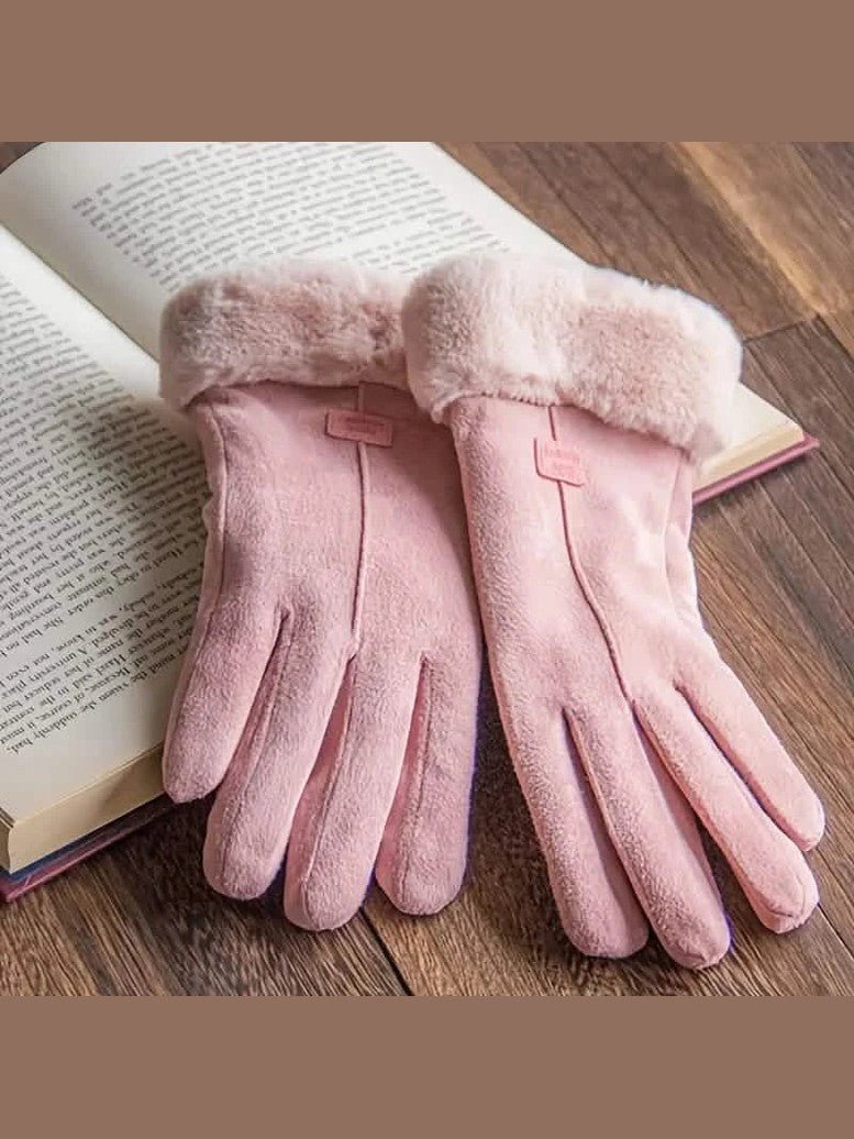 Cashmere Warm Suede Leather Plush Touch Screen Gloves - Courbe et Compagnie