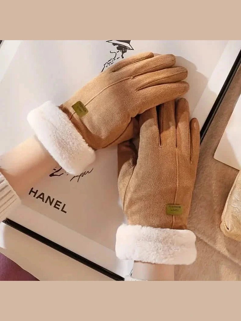 Cashmere Warm Suede Leather Plush Touch Screen Gloves - Courbe et Compagnie