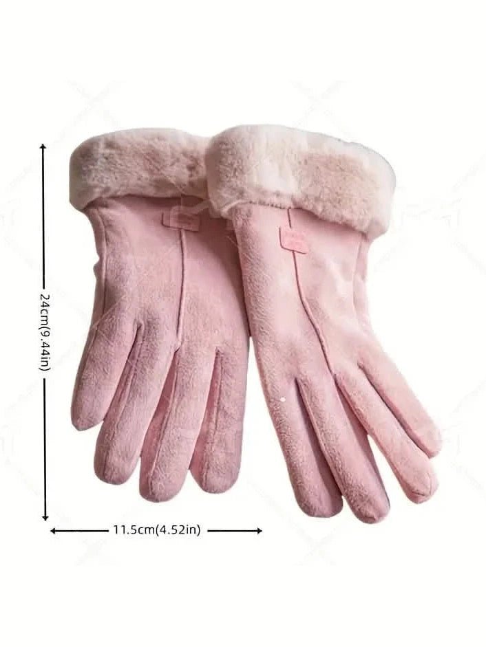 Cashmere Warm Suede Leather Plush Touch Screen Gloves - Courbe et Compagnie
