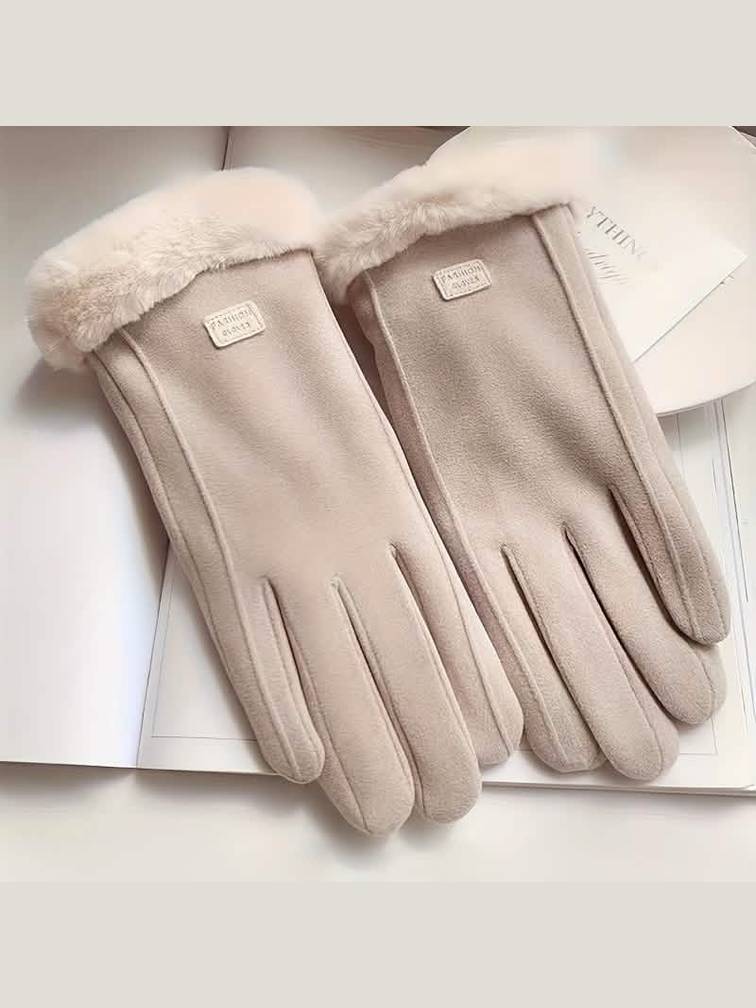 Cashmere Warm Suede Leather Plush Touch Screen Gloves - Courbe et Compagnie