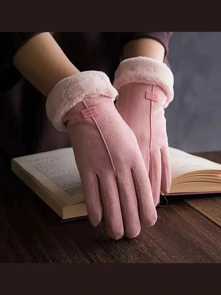 Cashmere Warm Suede Leather Plush Touch Screen Gloves - Courbe et Compagnie