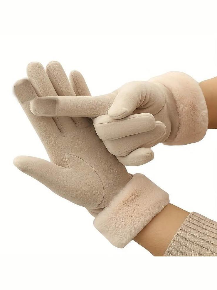 Cashmere Warm Suede Leather Plush Touch Screen Gloves - Courbe et Compagnie