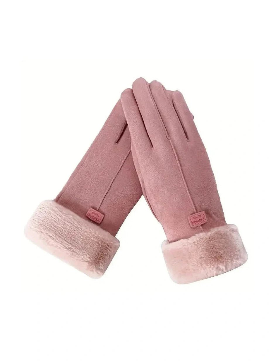 Cashmere Warm Suede Leather Plush Touch Screen Gloves - Courbe et Compagnie