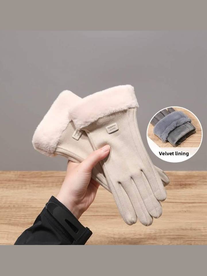 Cashmere Warm Suede Leather Plush Touch Screen Gloves - Courbe et Compagnie