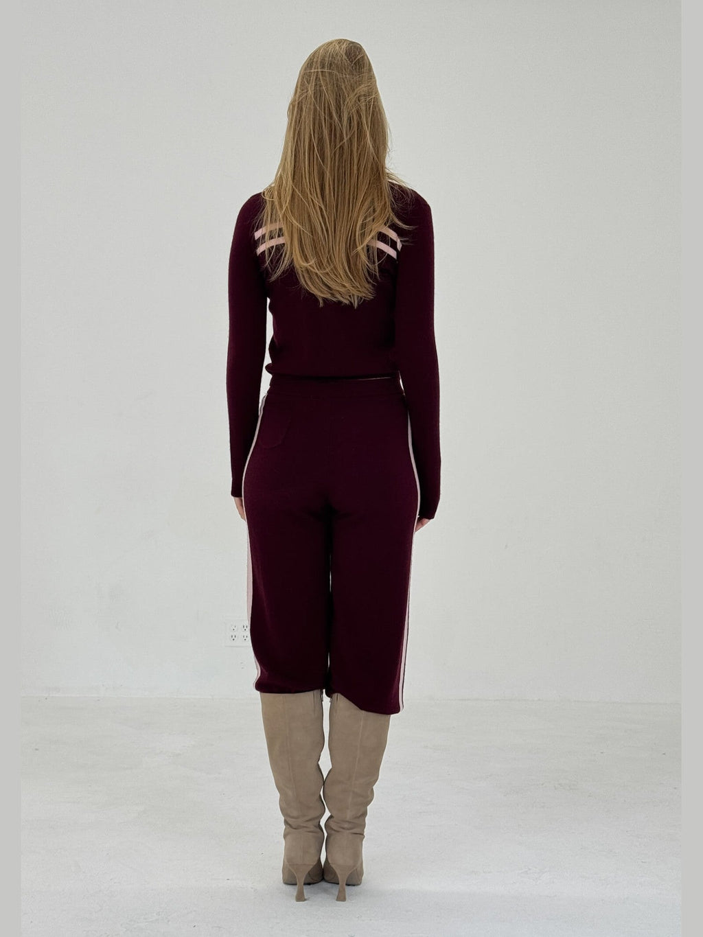 CASHMERE WOOL STRIPE CARDIGAN IN RASPBERRY CREAM - Courbe et Compagnie