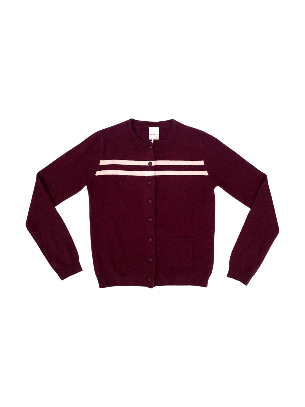 CASHMERE WOOL STRIPE CARDIGAN IN RASPBERRY CREAM - Courbe et Compagnie