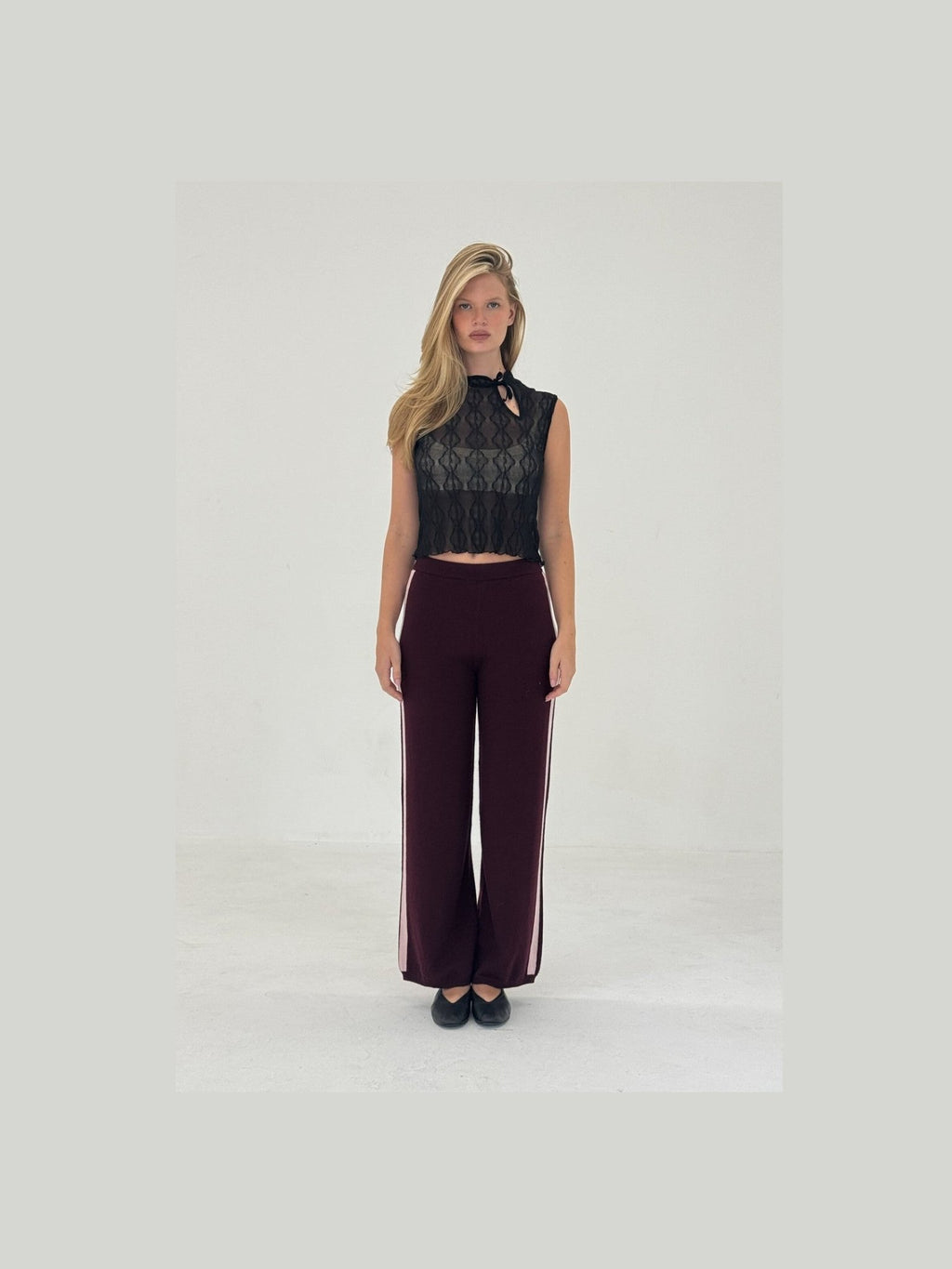 CASHMERE WOOL STRIPE WIDE-LEG PANT IN RASPBERRY - Courbe et Compagnie