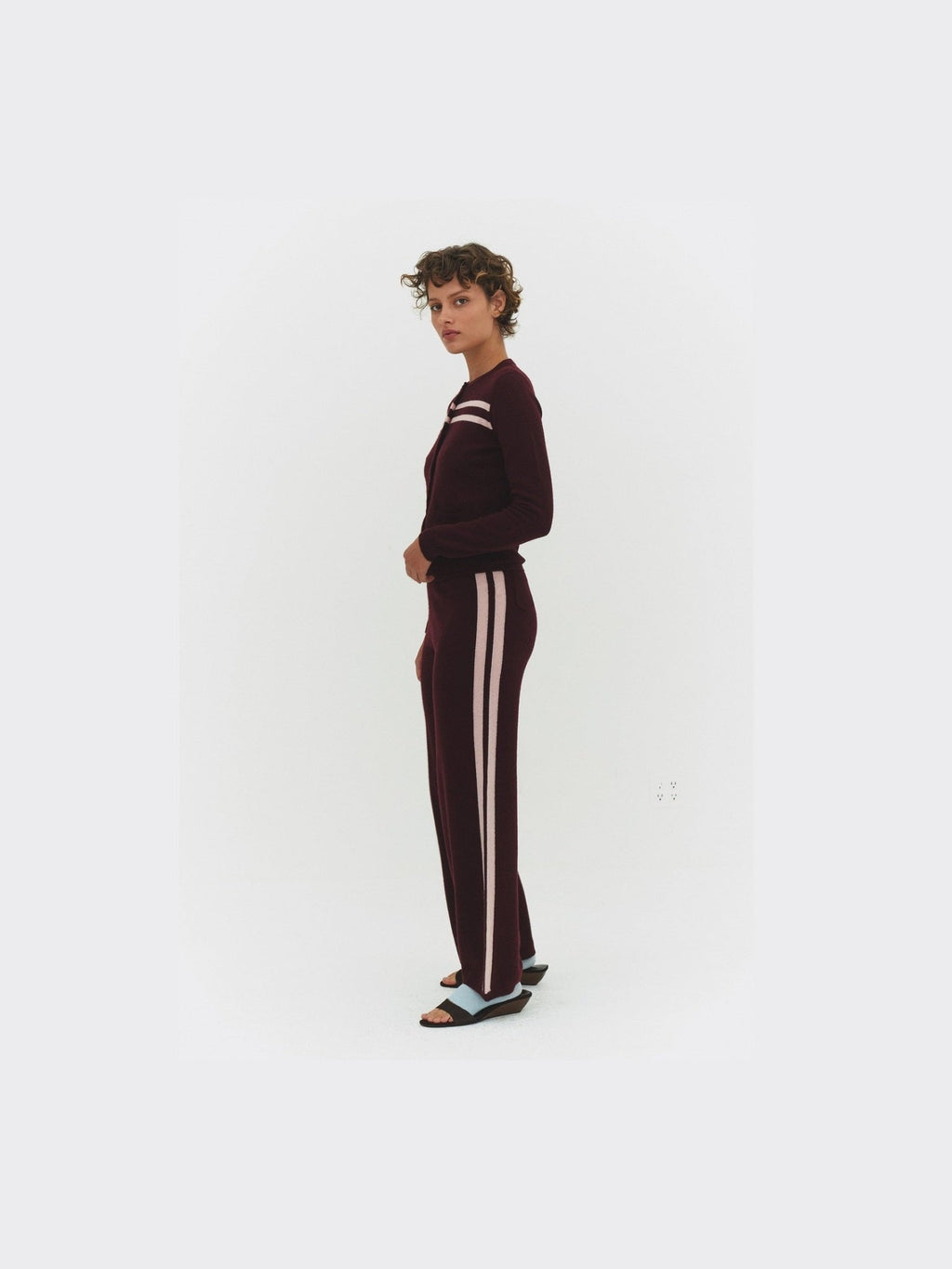 CASHMERE WOOL STRIPE WIDE-LEG PANT IN RASPBERRY - Courbe et Compagnie