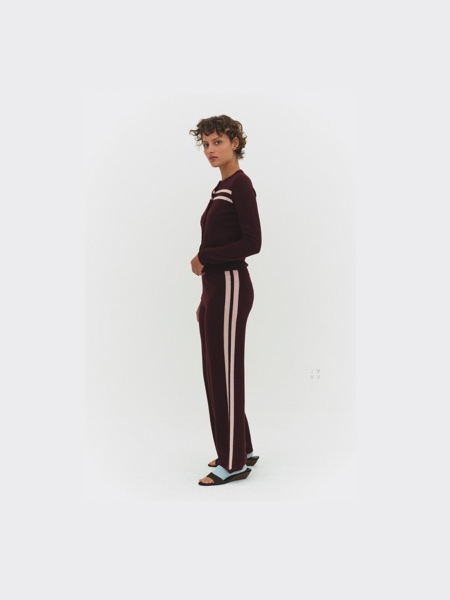 CASHMERE WOOL STRIPE WIDE-LEG PANT IN RASPBERRY - Courbe et Compagnie