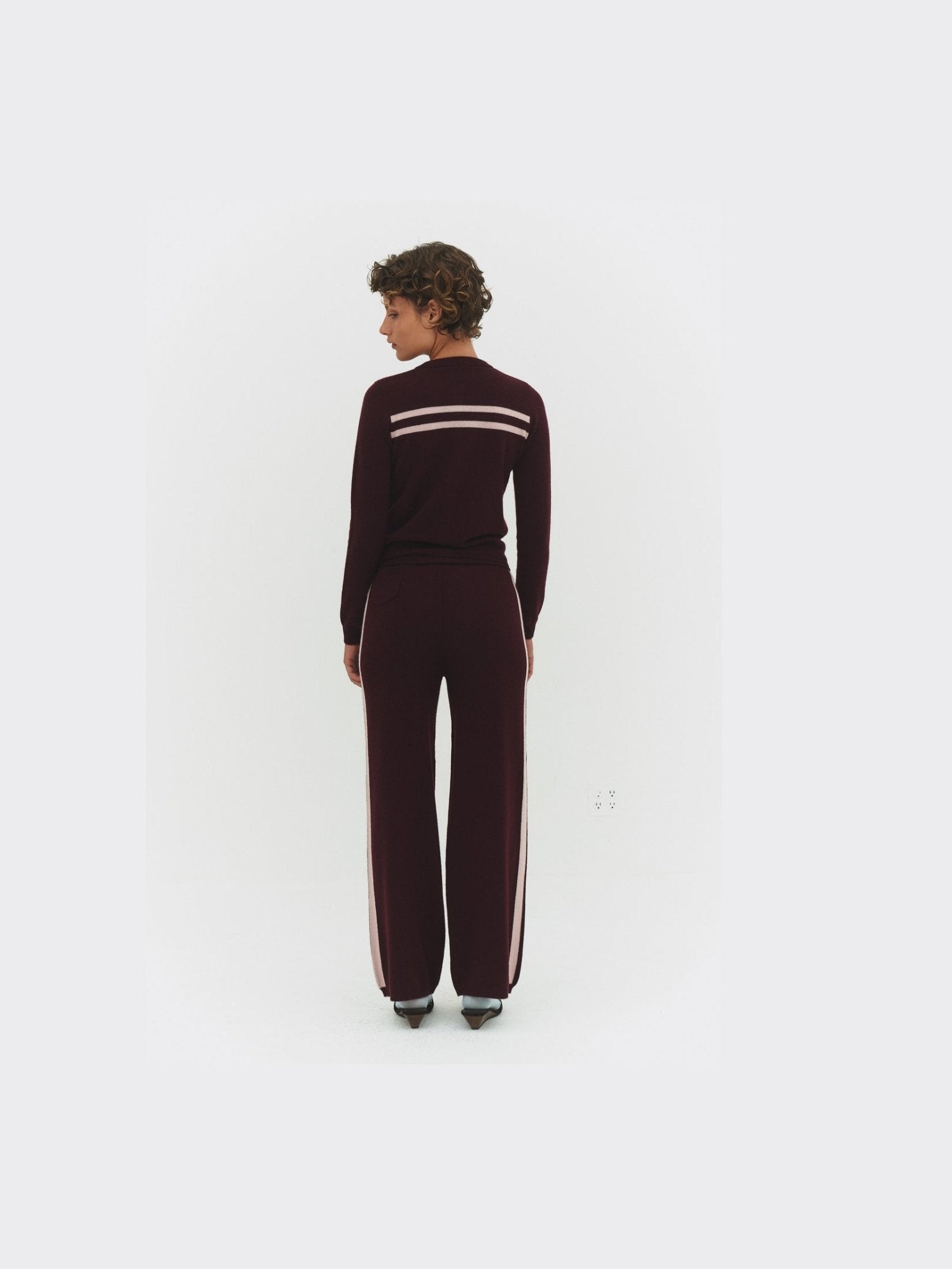 CASHMERE WOOL STRIPE WIDE-LEG PANT IN RASPBERRY - Courbe et Compagnie