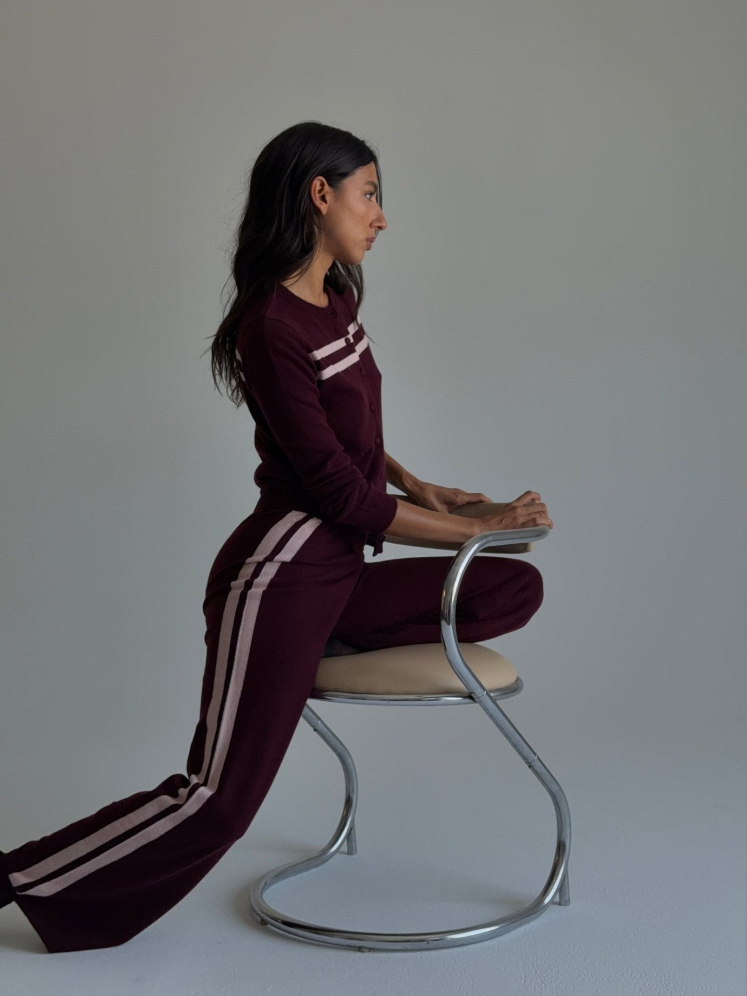 CASHMERE WOOL STRIPE WIDE-LEG PANT IN RASPBERRY - Courbe et Compagnie