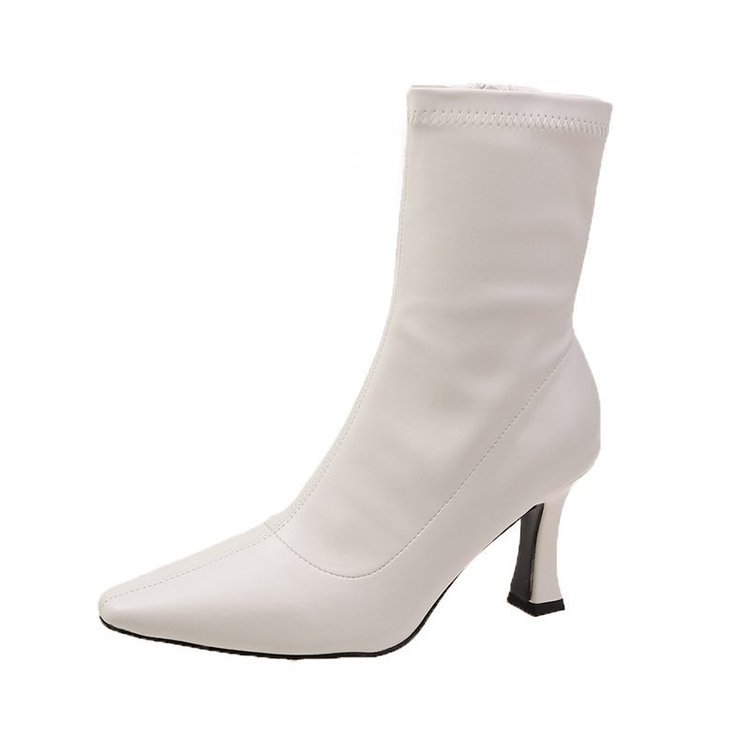 Women's Retro Mid-Calf Pointed Toe Stiletto Boots - Side Zip High Heel Boots