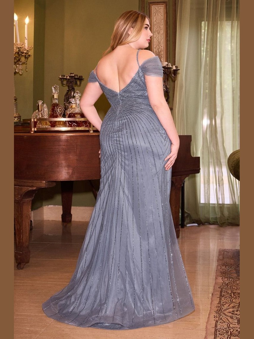 Off The Shoulder Fitted Sequin Gown Curve