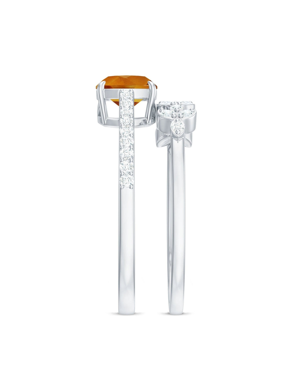 Certified 2.2 Carat Citrine and Diamond Wedding Bridal Ring Set of 2 - Courbe et Compagnie