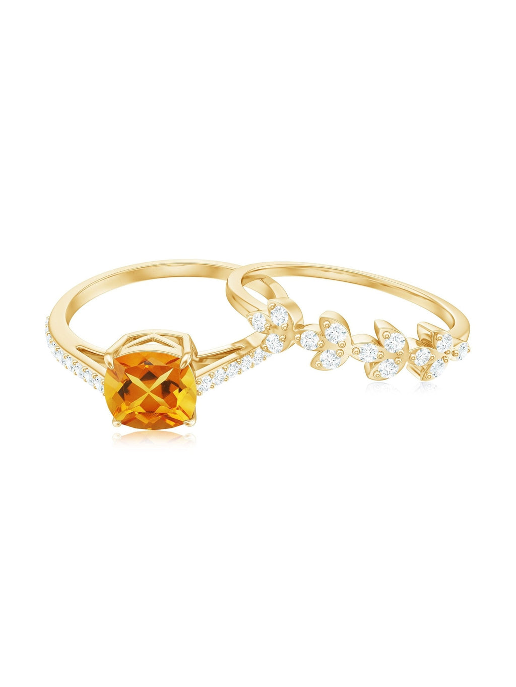 Certified 2.2 Carat Citrine and Diamond Wedding Bridal Ring Set of 2 - Courbe et Compagnie