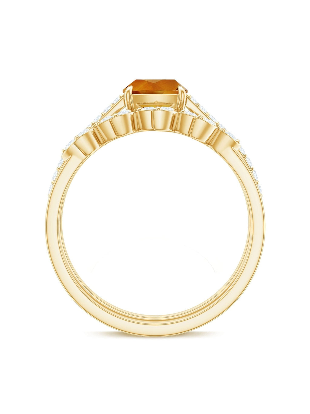 Certified 2.2 Carat Citrine and Diamond Wedding Bridal Ring Set of 2 - Courbe et Compagnie