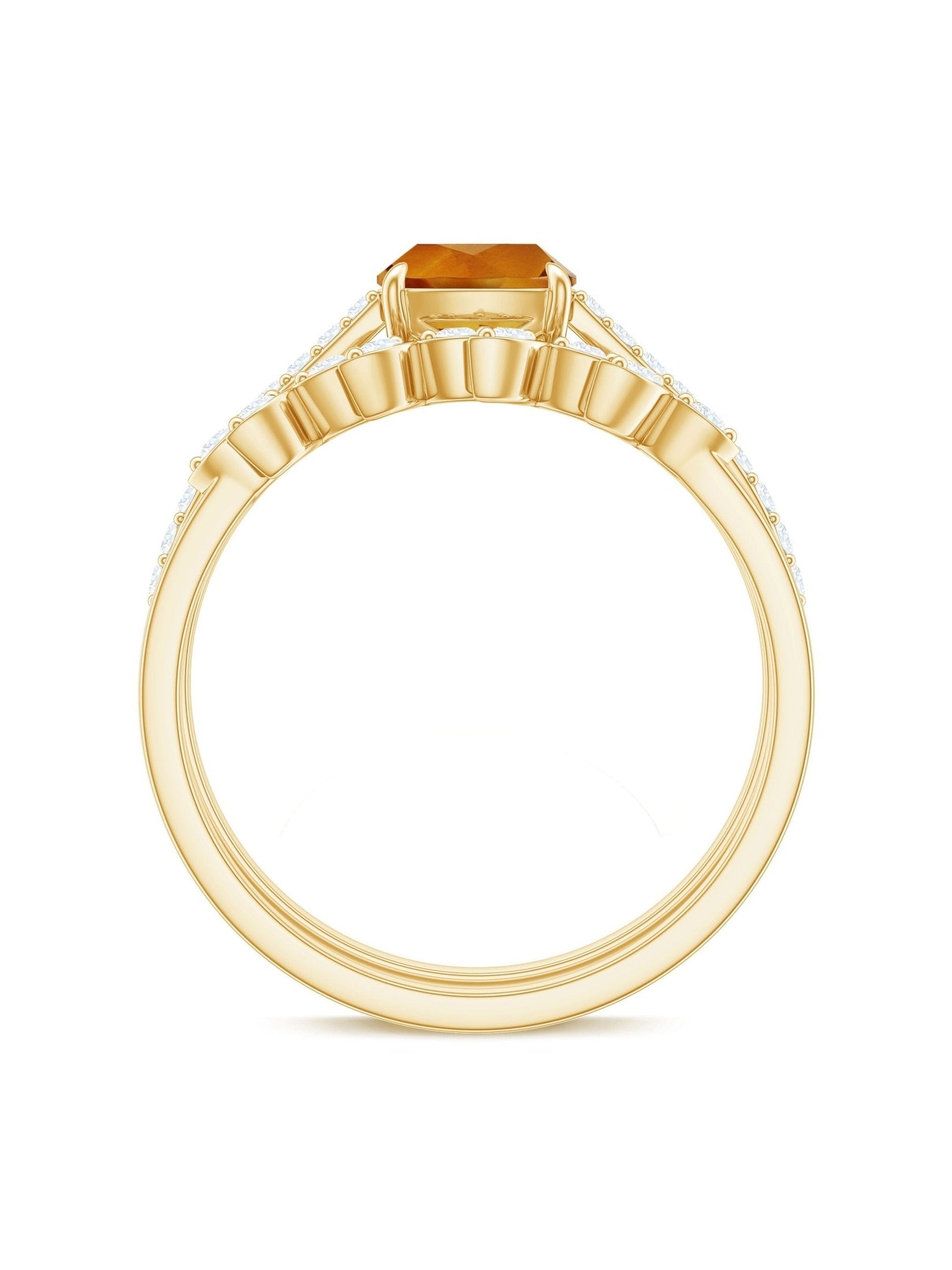 Certified 2.2 Carat Citrine and Diamond Wedding Bridal Ring Set of 2 - Courbe et Compagnie