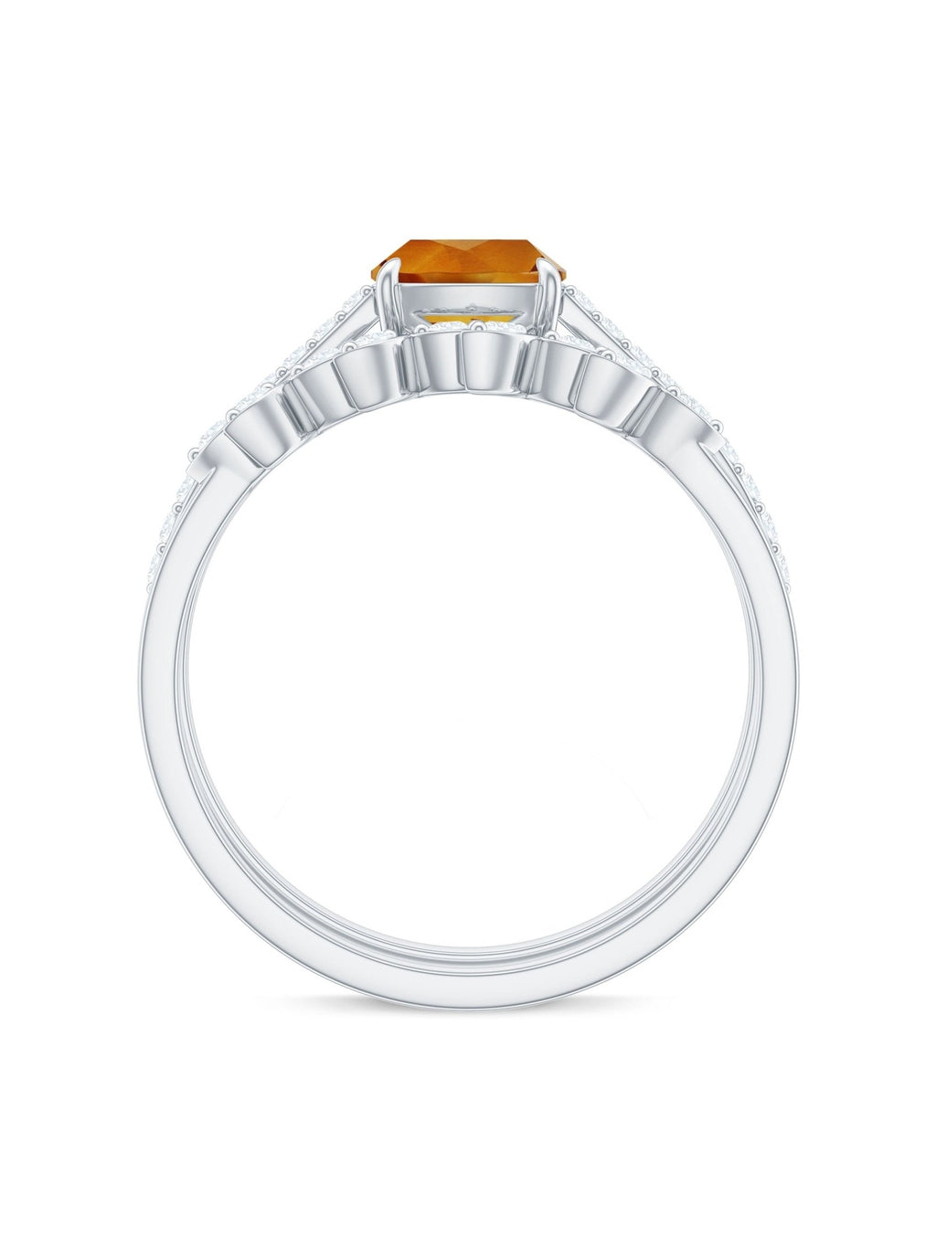Certified 2.2 Carat Citrine and Diamond Wedding Bridal Ring Set of 2 - Courbe et Compagnie