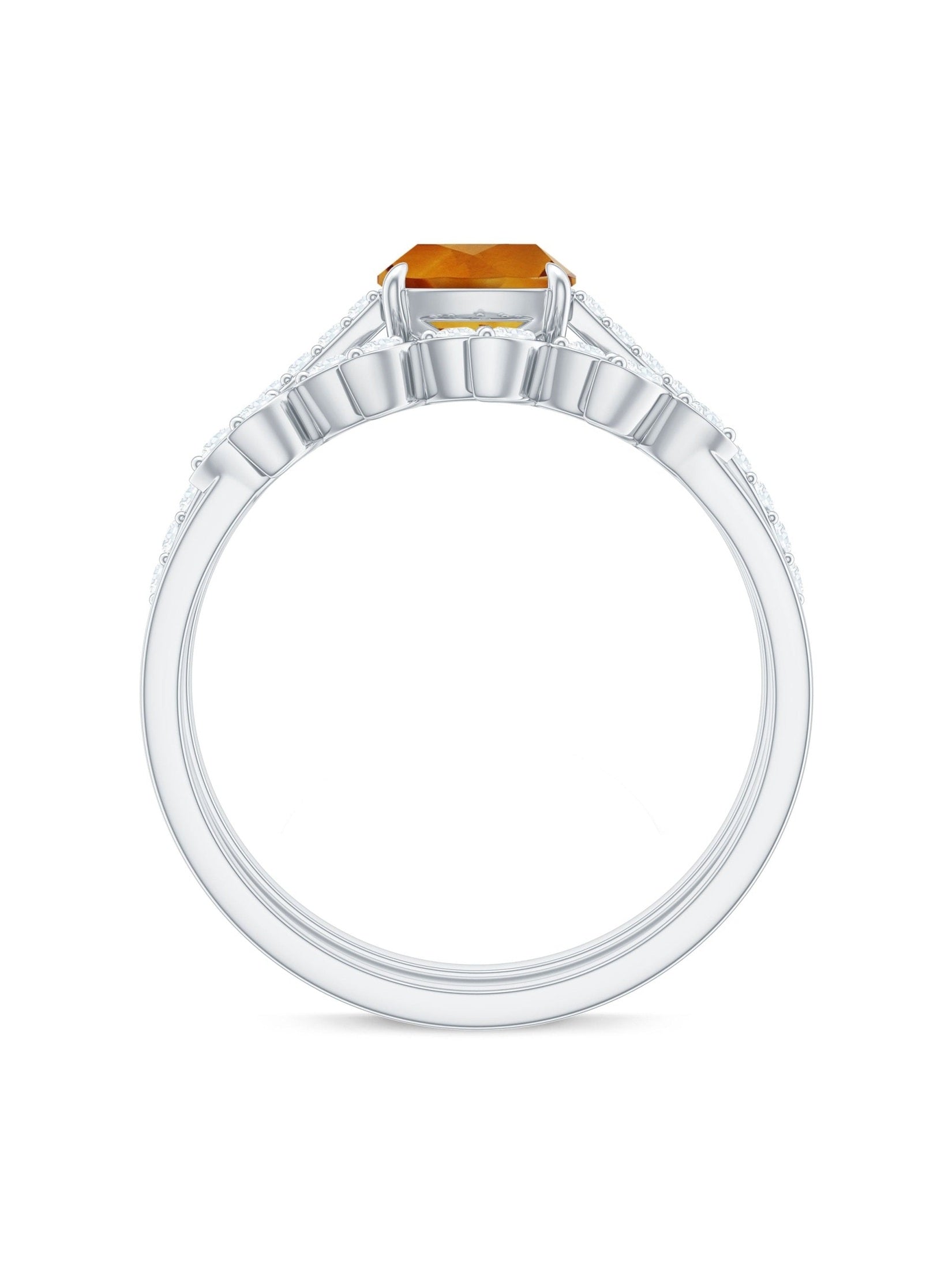 Certified 2.2 Carat Citrine and Diamond Wedding Bridal Ring Set of 2 - Courbe et Compagnie