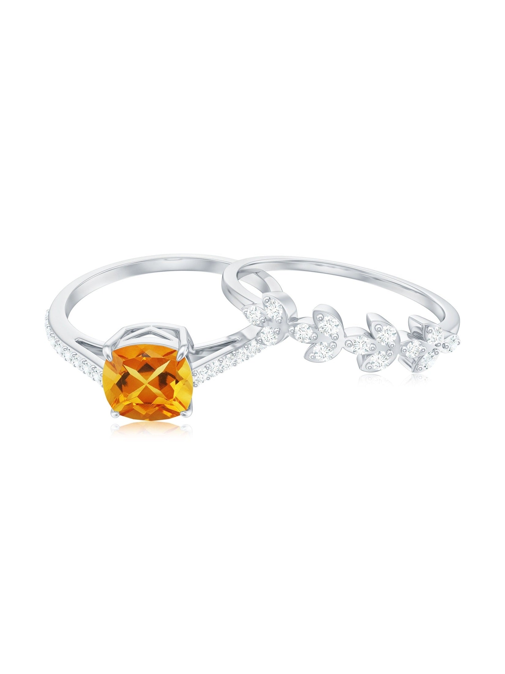 Certified 2.2 Carat Citrine and Diamond Wedding Bridal Ring Set of 2 - Courbe et Compagnie