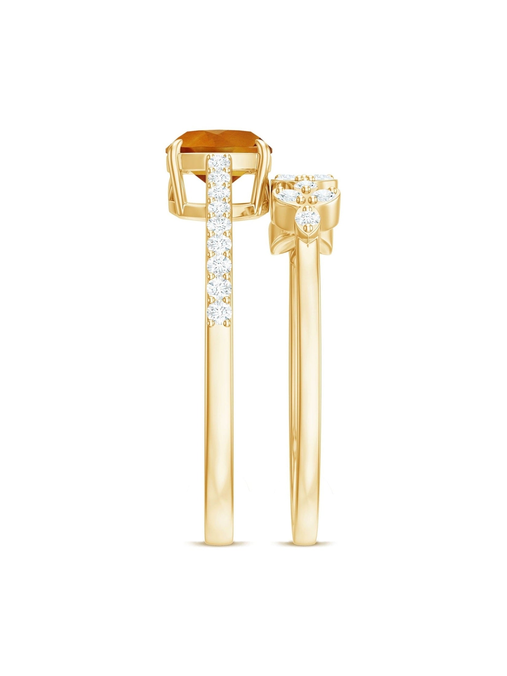 Certified 2.2 Carat Citrine and Diamond Wedding Bridal Ring Set of 2 - Courbe et Compagnie