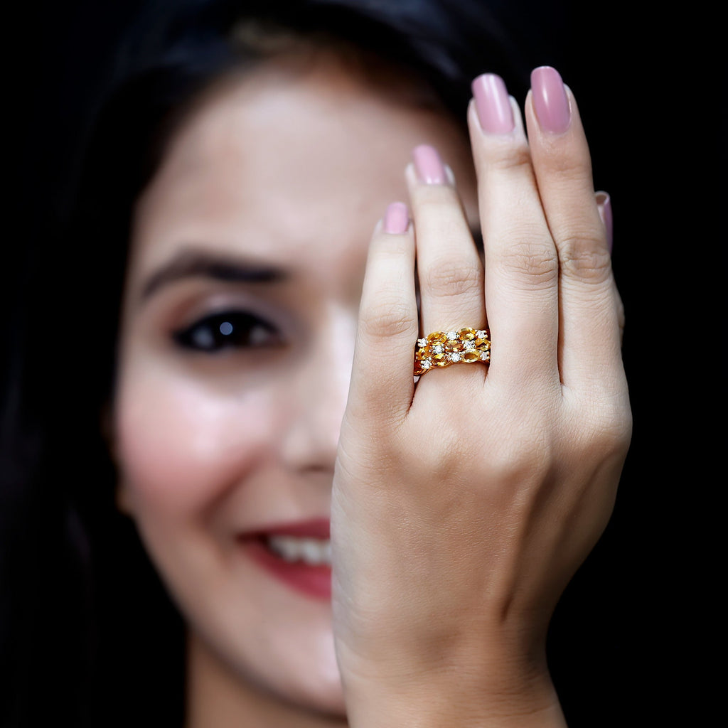 Certified Citrine Wide Wedding Band in Gold Plated Silver - Courbe et Compagnie