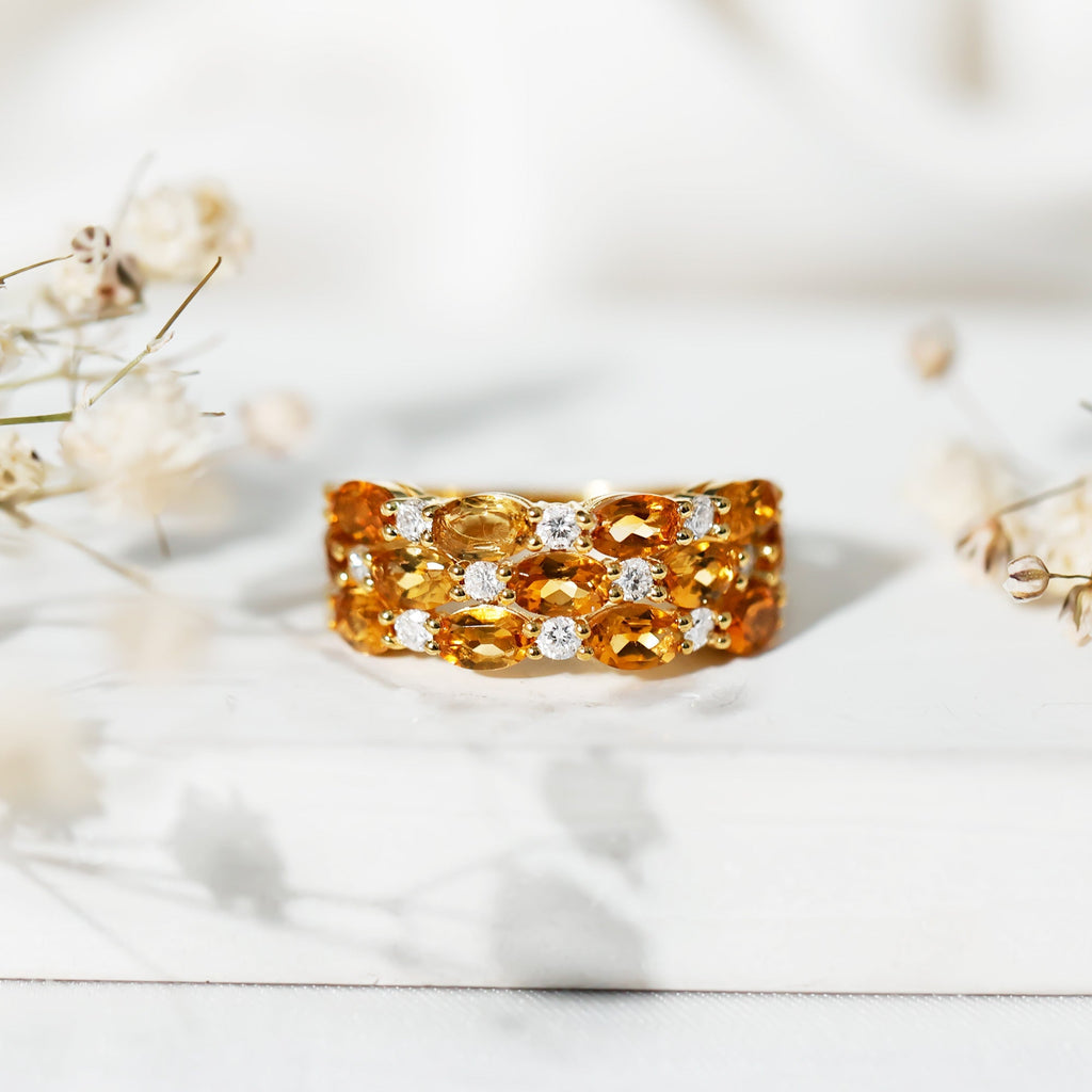 Certified Citrine Wide Wedding Band in Gold Plated Silver - Courbe et Compagnie
