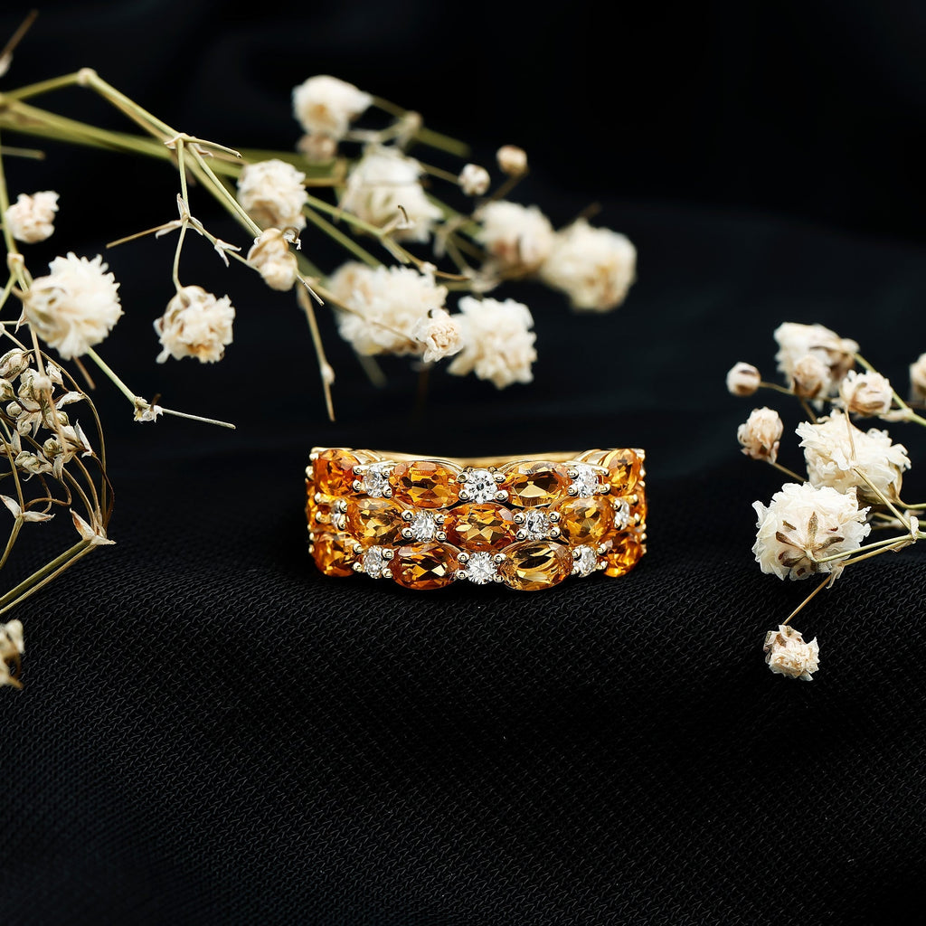 Certified Citrine Wide Wedding Band in Gold Plated Silver - Courbe et Compagnie