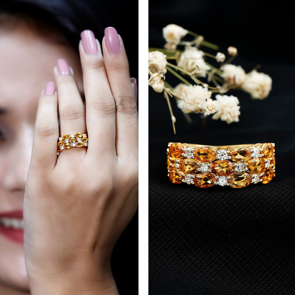 Certified Citrine Wide Wedding Band in Gold Plated Silver - Courbe et Compagnie