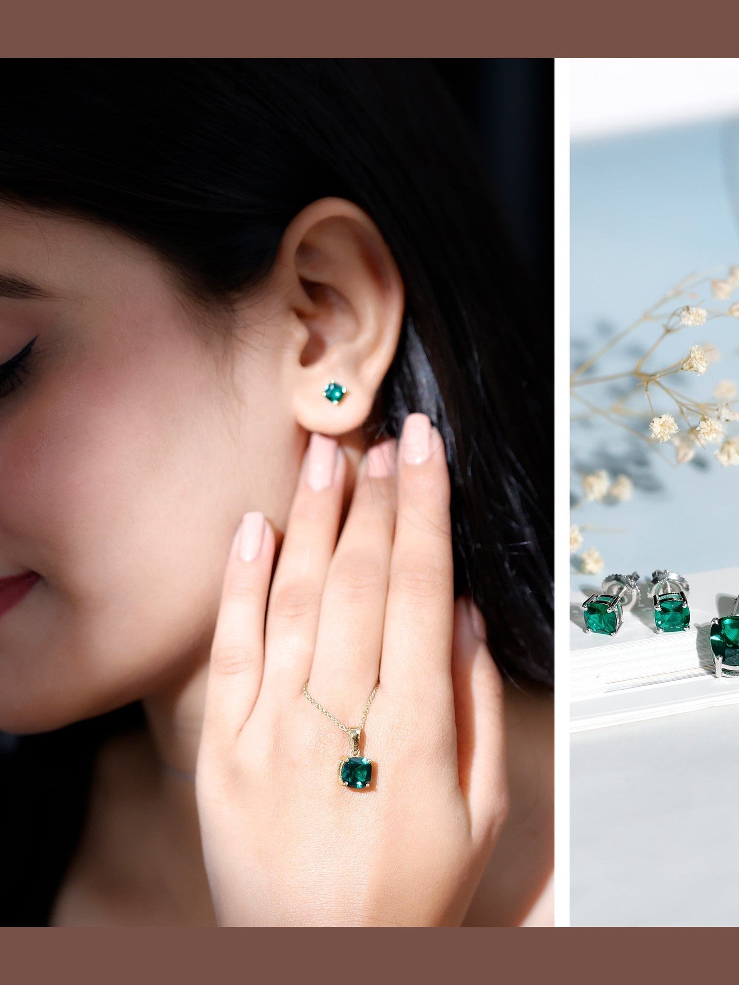 Certified Lab Grown Emerald Solitaire Jewelry Set - Courbe et Compagnie