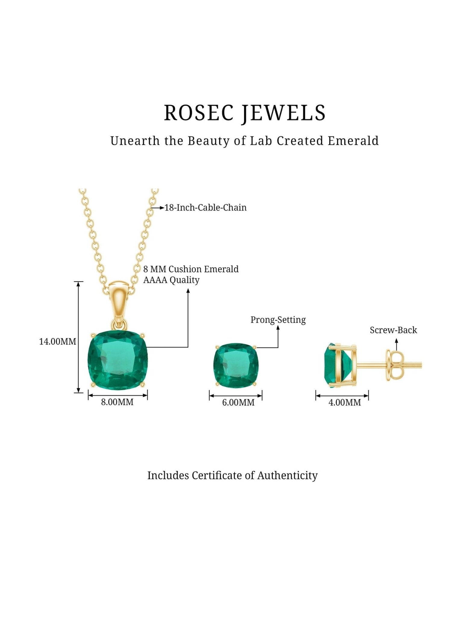 Certified Lab Grown Emerald Solitaire Jewelry Set - Courbe et Compagnie