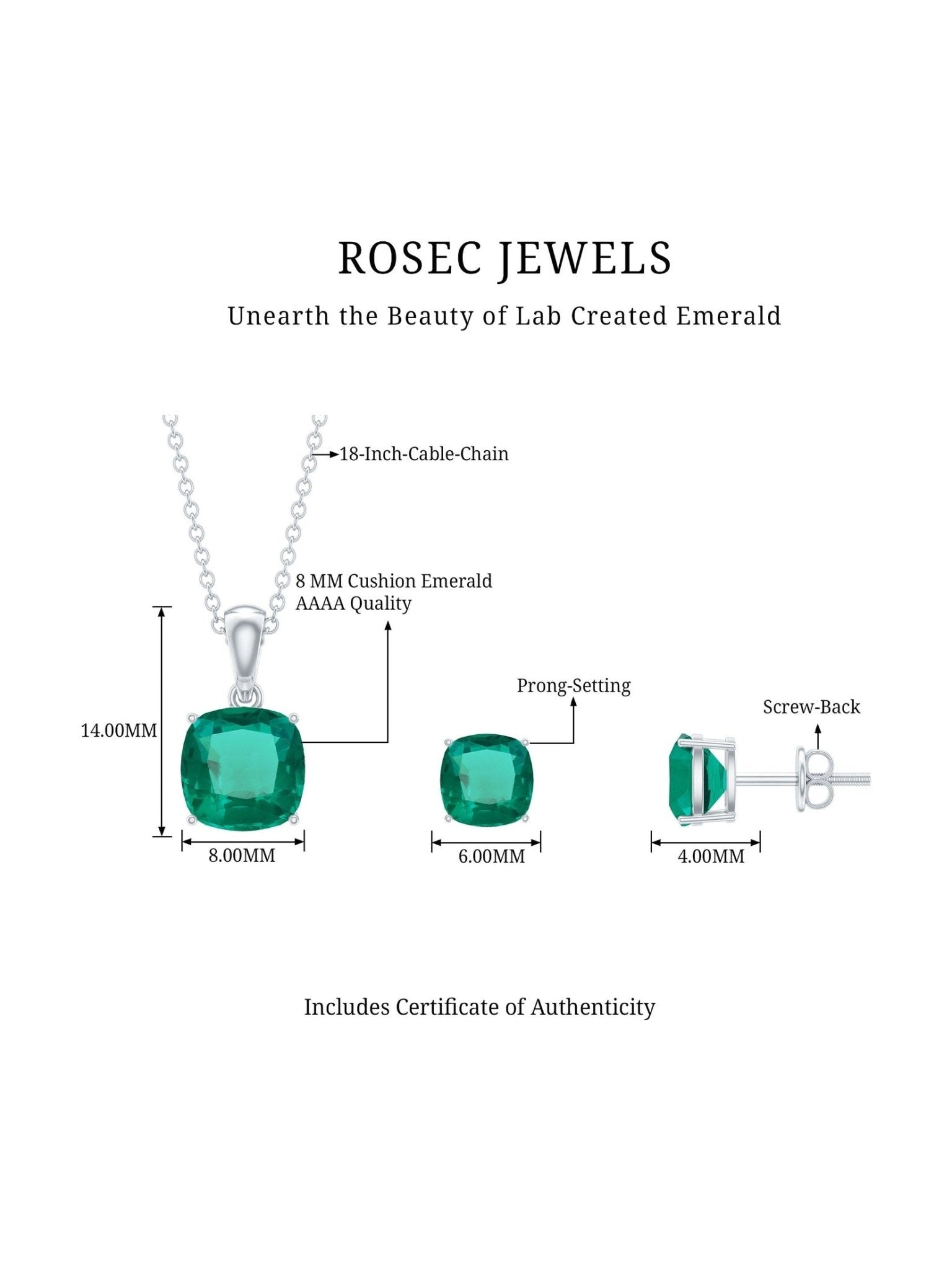 Certified Lab Grown Emerald Solitaire Jewelry Set - Courbe et Compagnie