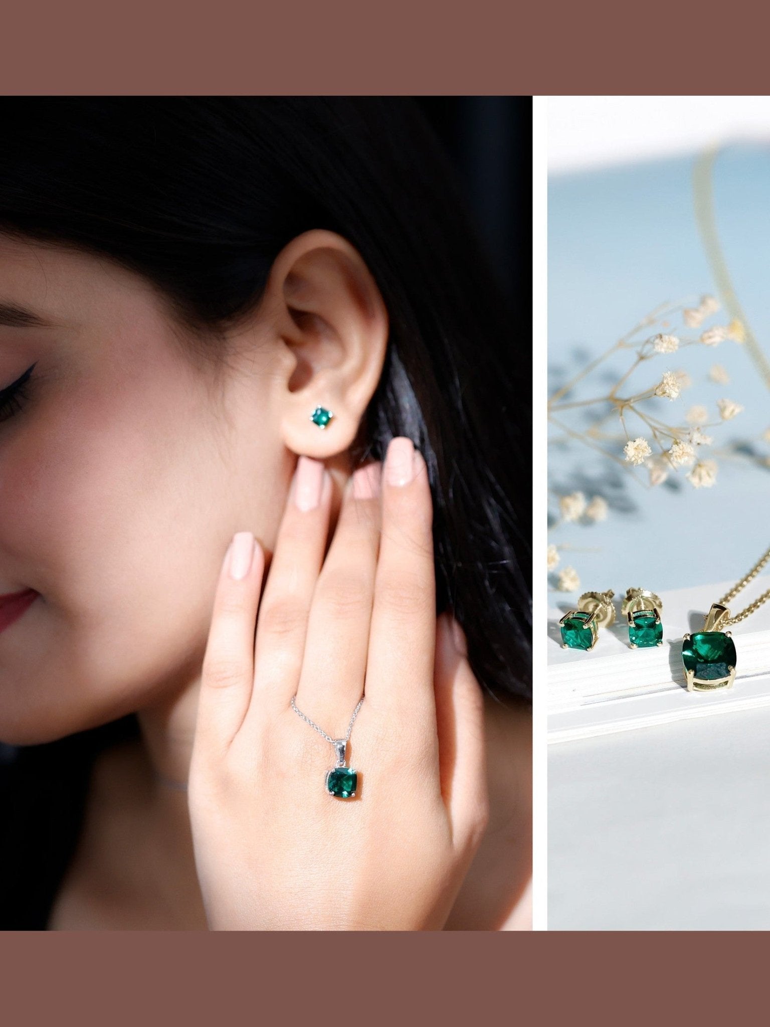 Certified Lab Grown Emerald Solitaire Jewelry Set - Courbe et Compagnie
