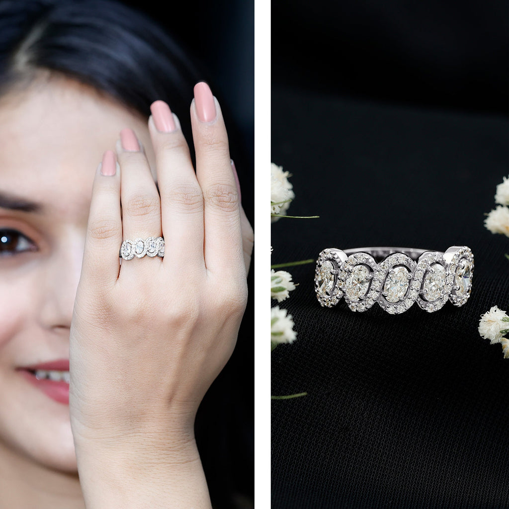 Certified Oval Lab Grown Diamond Designer Eternity Ring - Courbe et Compagnie
