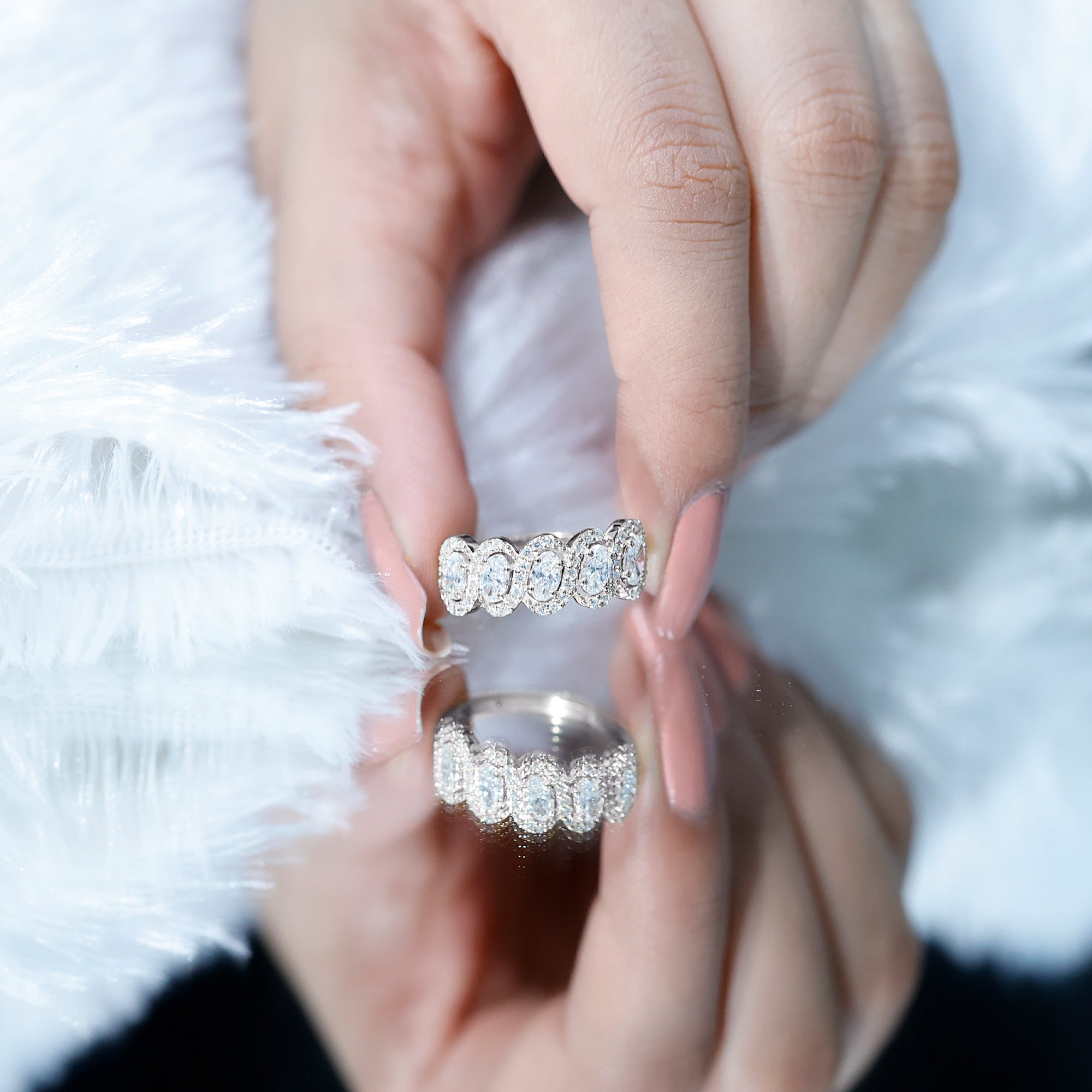 Certified Oval Lab Grown Diamond Designer Eternity Ring - Courbe et Compagnie