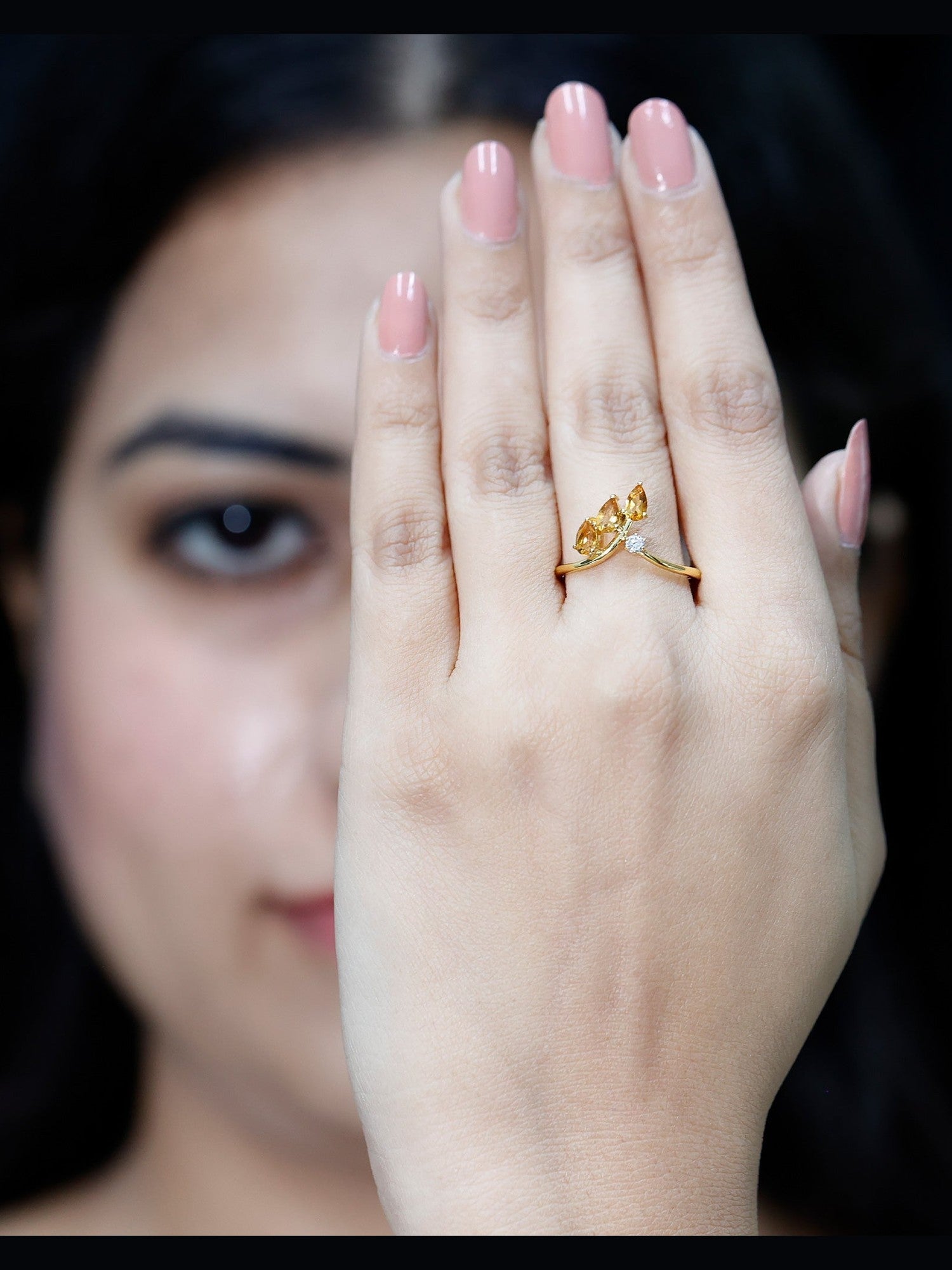 Certified Pear Shaped Citrine Ring Guard with Lab Diamond - Courbe et Compagnie