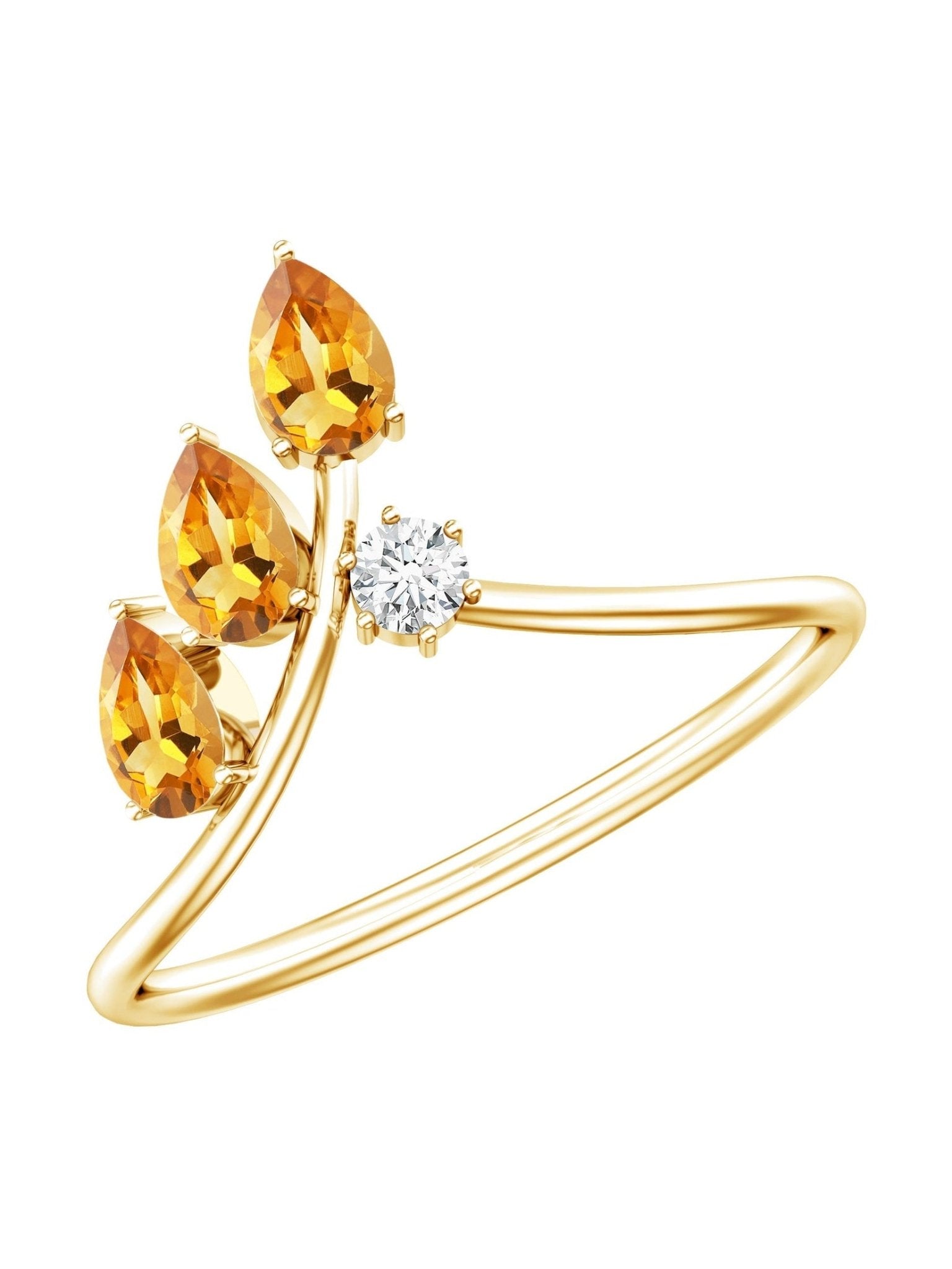 Certified Pear Shaped Citrine Ring Guard with Lab Diamond - Courbe et Compagnie