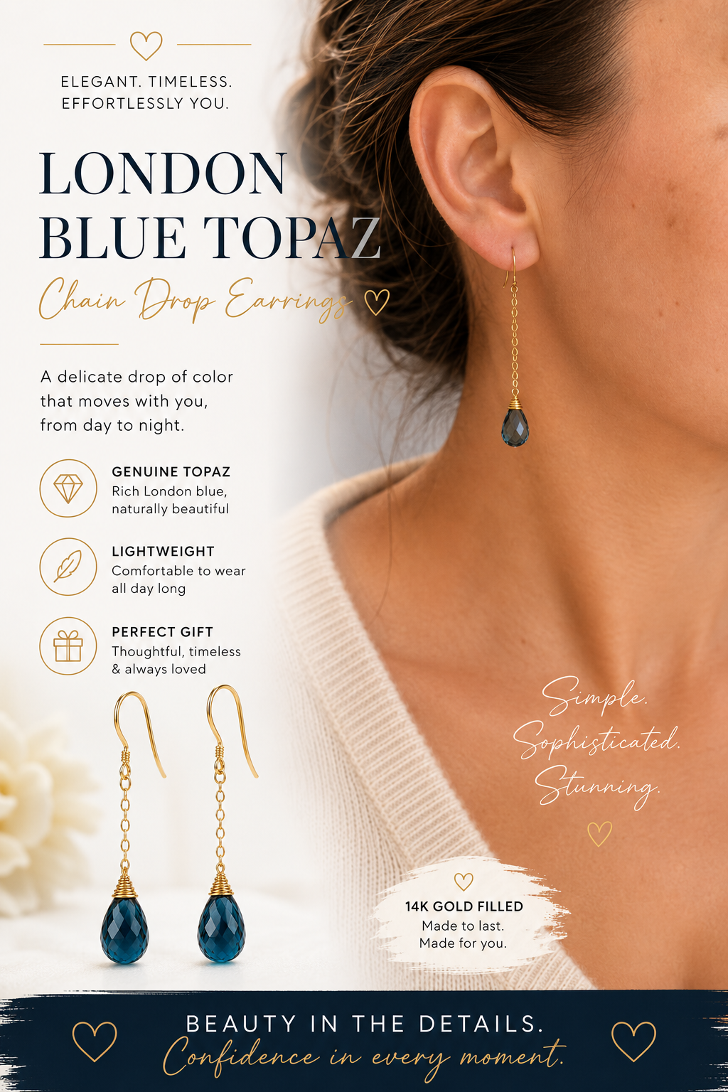 London Blue Topaz Chain Drop Earrings
