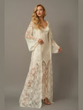 Chantilly Lace Long Robe with Silky Satin Lace Nightgown - next day shipping - Courbe et Compagnie