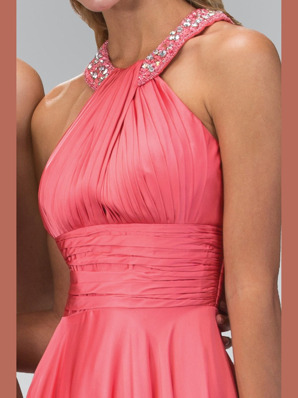 Charmeuse Long Dress with Beaded Halter Neckline - Courbe et Compagnie
