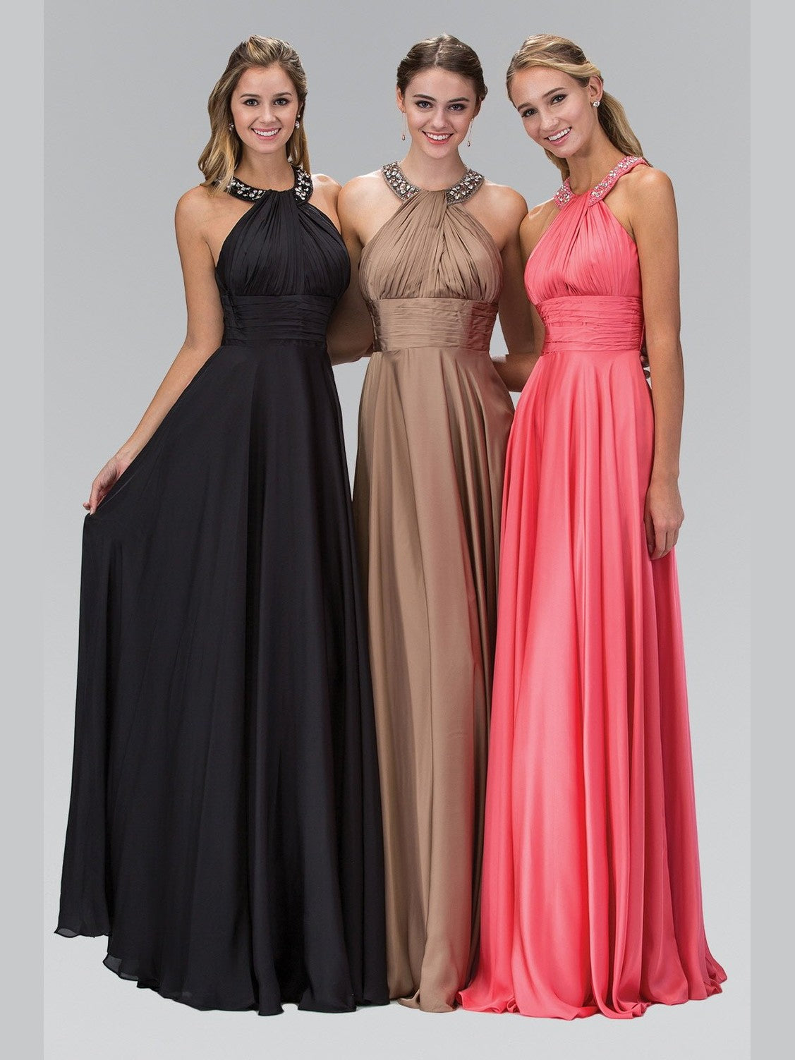Charmeuse Long Dress with Beaded Halter Neckline - Courbe et Compagnie