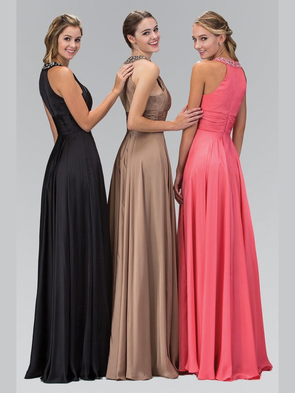 Charmeuse Long Dress with Beaded Halter Neckline - Courbe et Compagnie