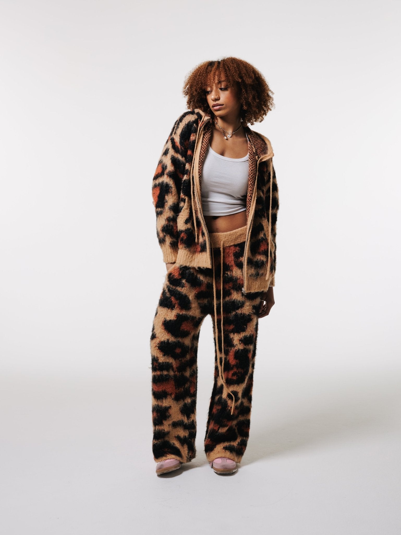 Cheetah Mohair Zip Up Jacket Luxurious Sheen Knitwear - Courbe et Compagnie