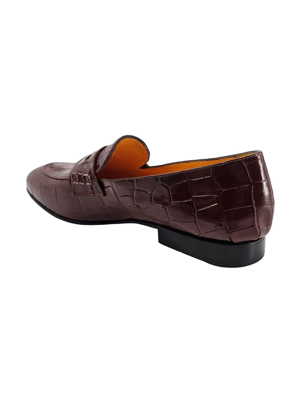 Chocolate Leather Flat Moc Croc Leather Loafer - Courbe et Compagnie