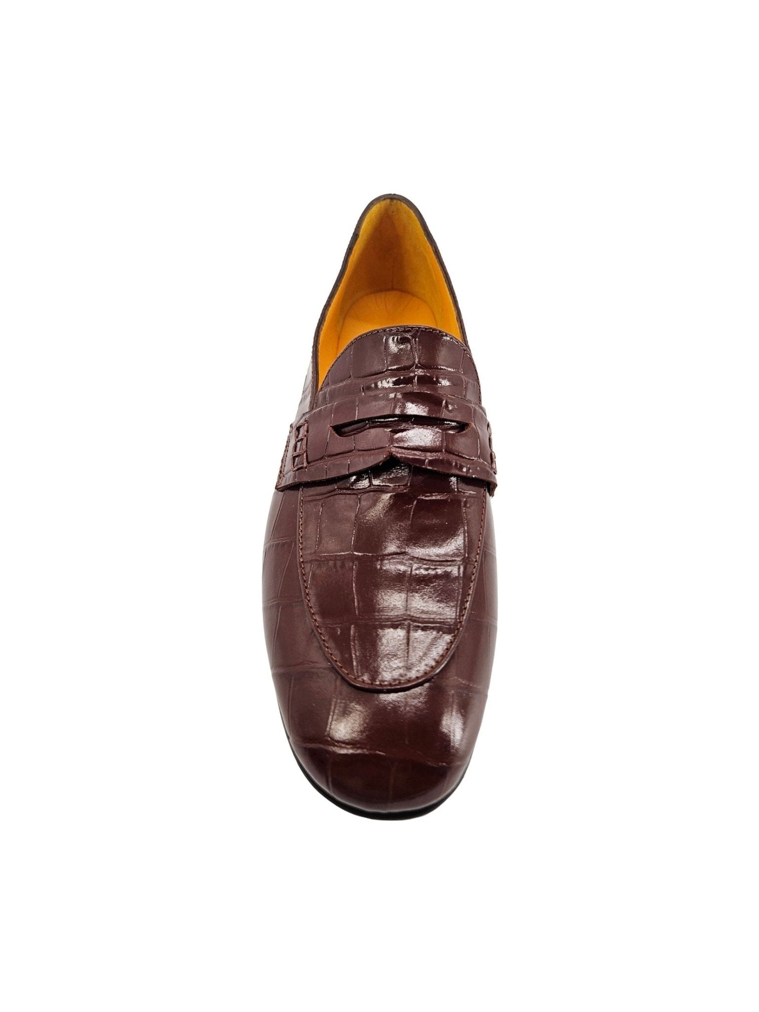 Chocolate Leather Flat Moc Croc Leather Loafer - Courbe et Compagnie